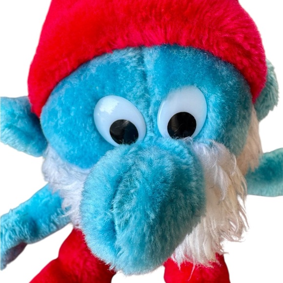 VTG 1979/81 The Smurfs Seated Smurf & Papa Smurf Bean Bag Plush Toy Bundle - Picture 15 of 16